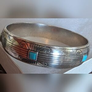 Brighton Silver And Turquoise Bangle Bracelet